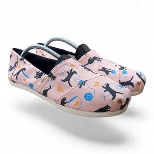 Toms Strawberry Cream Kitties Print Slip-On Canvas Shoes Pink Flats Size 10